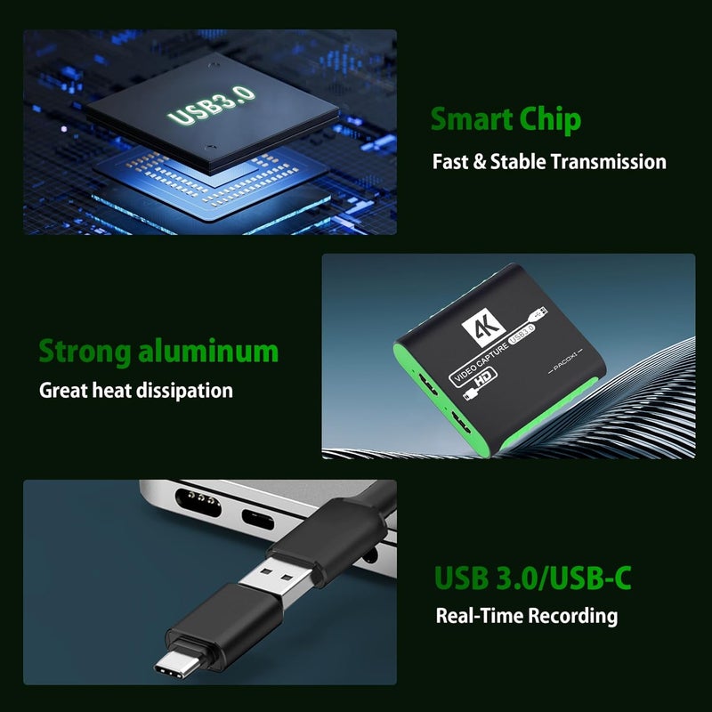 SUDTREEV HDMI Video Capture Card for Nintendo Switch 2, 1080P 60FPS, 4K@30Hz Input and Passthrough, HDMI to USB3.0, Compatible with OBS/PS4/PS5/Mac/Windows - Image 4